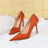 Breakj Korean Version Of Fashion Simple Versatile High Heels Fine Heel High Heel Shallow Pointed Spring Silk Satin Women's Single
