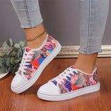 Size 43 Women's Flat Shoes 2024 New Sunflower Print Casual Lace Up Canvas Shoes Outdoor Versatile Walking Vulcanized