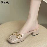 Design Women's Summer Slippers New Closed Toe Ladies Pointed Toe Chunky Heel Mules Women Fashion Casual Slip-on