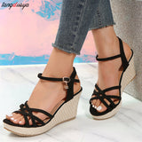 Buckle Wedge Sandals for Women Summer 2024 Platform Open Toe Sandals Woman Thick Sole Roman Gladiator Sandalias