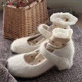 Women's Shoes Mary Jane Women's High Heels Fashion Party Pumps Women Elegant Butterfly-knot Shallow Shoes Ladies cotton