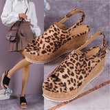 Women Leopard Sandals Wedges Shoes Women High Heels Sandals Platform Shoes Casual Wedge Heels Peep Toe Women Retro