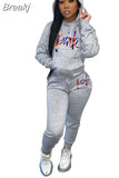Two Piece Set Women Hooded Sweatsuits Fashion Pink Letter Leopard Print Tracksuit Casual Female Outfits Streetwear