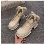Women Thick Platform Mary Janes Lolita Shoes Party Pumps Summer 2024 New High Heels Sandals Bow Chain Mujer Shoes Oxford