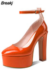Pumps Round Toe Chunky Block Heel Ankle Strap With Heart 2023 Spring Brand New High Heels Mary Janes Women