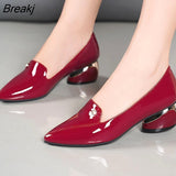 Size 34-42 Ol Office Lady Shoes Black Patent Leather Dress Shoes Pointed Toe Boat Shoes Med Heels Pumps zapatos