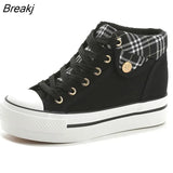 Women Casual Shoes Flat Platform Wedges Woman Canvas Shoes Lace Up Women Sneakers Hidden Heel Spring Autumn Denim Shoes