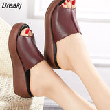 Women Slipper's 2023 Ladies Summer Slippers Shoes Women Wedges Heels Fashion Summer Genuine Leather Shoes