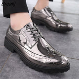 Casual Leather Shoes Men superstar Brogues formal leather shoes oxford gold shoes lace-up hombres silver large size 47