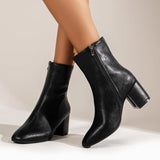 White High Heels Ankle Boots for Women 2023 Autumn PU Leather Square Toe Short Boots Woman Fashion Thick Heels Botas