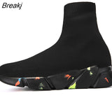 Sneakers For Women Vulcanized Shoes Female Socks Shoes Trainers Women Slip-on Stretch Platform Shoes Black Sneaker