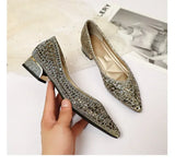 Women's Pumps 2024 New Crystal Pointed Toe Low Heeled Party Bride Wedding Shoes Fashion Loafers Elegant Ladies Dress High