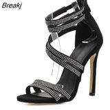 Crystal Sandals Thin Strap Gladiator Sandals Stiletto Wedding Heels Rhinestone Cage