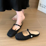 Gentle Semi-Slippers Flat-Soled Shoes Women's Bag Head With A Soft Sole Silver Mary Jane Women's Shoes Temperament Word