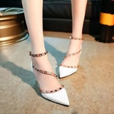 Women's Shoes High Heels Square Summer 2023 Pointed Toe Sandals for Woman Heeled Rivet Footwear Red Closed Pumps Designer