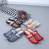 Breakj Ethnic Style Summer Ladies Embroidered Cloth Art Slippers Embroidered Cloth Shoes