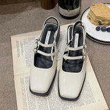 Spring New Retro Small Leather Shoes Square Head Double Buckle Strap Mary Jane Thick Heels Sandals for