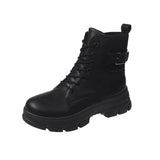 New Fashion Belt Buckle Solid Color Splice Short Boots Women's Round Head PU Soft Sole Shoes Warm and Versatile