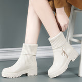 Flat-Soled Short Boots Women's Thick-Soled Rice White Martin Boots With Plush Thread British Style Fashion Brand Women's Cotton