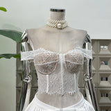 Spring Pop Pure Hot Girl Street Lace Lace Shoulder Clothes + Bows Solid Half Dress