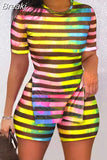 Summer New Printing Shorts Sets Women Round Neck Side Slit Top And Shorts Two Piece Set Fashion Streetwear 2pcs