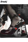 Jane Shoes for Women 2023 Summer Elegant Rose Block Heel Lolita Girls Plus Size Round Head French Buckle Pumps Woman