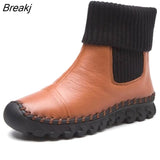 2022 Women Winter Ankle Boots Handmade Velvet Flat With Boots Shoe Comfortable Casual Genuine Leather Shoes Women Snow