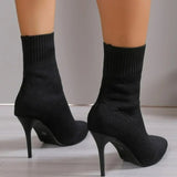 Shoes for Female Slip-on Knitted Women's Ankle Boots Super Thin Heels Casual Women's Shoes High Heel Ladies Stretch