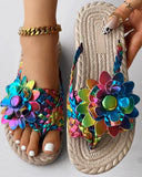 Women's Fashion Trend Flip Flops Slippers Woman Flat Vacation Holiday Braided Floral Pattern Open Toe Sandals Shoes Size