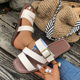 Buckle Flat Bottom Slipper Female Exposed Toe Retro Wind Beach Cool