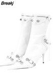Women Pointed Toe Short Boots Metal Decoration Punk Motorcycle Botines Mujer Women's Ankle Boots Rivet Tassel High Heels