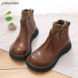 Socks Short Boots Women Literary Retro British Style Small Leather Shoes Thick-Soled Non-Slip Casual Big Head Women