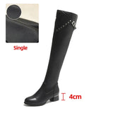 Heels Over The Knee Boots for Women 2023 Autumn Winter Slim PU Leather Thigh High Boots Woman Buckle Decor Black Long