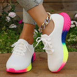Fashion Rainbow Bottom Sneaker Women 2023 New Breathable Mesh Tennis Female Knitted Non Slip Running Shoes Plus Size