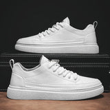 Men Fashion shoes lace up Sneakers High Quality genuine Leather Men Casual Shoes Flat White Shoes Man Designer