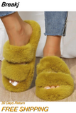 Women Fluffy Slippers Winter Warm Slippers Woman Flat Platform Slippers High Quality Furry Faux Fur Slides for Women