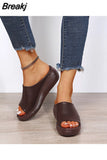 Ladies Leather Sole Slippers Women Sexy High Heel Mules Clogs Black Peep Toe Platform Mules Emal Slip on Sandals