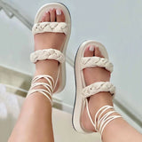 Women 2023 Fashion Woven Women's Sandals Summer Thick-soled Nude Lace-up Female Sandals Gladiator Beach Sandals