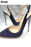 Women black horsehair design pointed toe 8cm 10cm 12cm high thin heels pearl buckle straps fashion sexy cozy shoe BM052