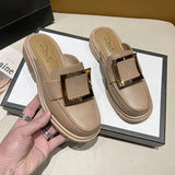 Outside Women's Slippers and Ladies Sandals Low Heel Summer 2023 Mules Slides Soft Job White I on Promotion F H Sandal B