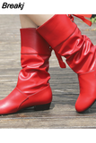 Size 35-43 Women Knee-High Boots Back Lace Up Low Heels Winter Shoes Black Boot White Botas Mujer Female Snow Boot