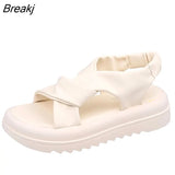 Women's Sandals Casual 2023 Summer Straight Buckle Open Toe Rubber Sole PU Solid Beach Fashion Sandals