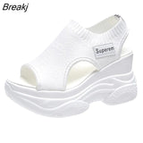 Women 9CM Platform Sandals 2022 Summer New Knitted Fish Mouth Shoes High Heels Chunky Platform Sports Sandals Female