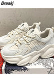 Platform Sneakers Women's Shoes Casual Lace-up Platform Shoes Women Beige Sneakers Leather Vulcanized Shoes