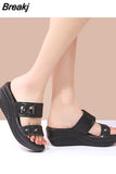 Women Shoes 2023 Slippers Wedge Female Sandals Ladies Bling PU Leather Outside Casual Shoes Summer Footwear Woman Slides