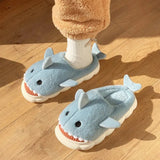 Kids Parents Shark Winter Cartoon Shark Home Slippers Couples Fashion Indoor Thick Bottom Plush Funny Cotton