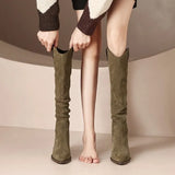 Pointed Toe Shoes for Woman Denim Winter Knee High Shaft Women's Boots Punk Cowgirl Cowboy Long Western Spring