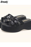 High Heels Women Sandals Summer Hot Fashion Ankle Buckle Single Shoes Korean Style Simply Retro Muffin Bottom