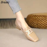 Womens High Heels with Metal Buckle Loafers Comfortable PU Mid-heel Womens Loafers Casual British Style Oxford