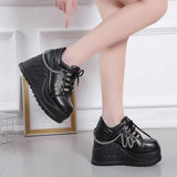 Chain Punk Gothic Shoes Woman Thick Bottom High Wedge Sneakers for Women 2023 New Black Chunky Platform Y2K Uniform